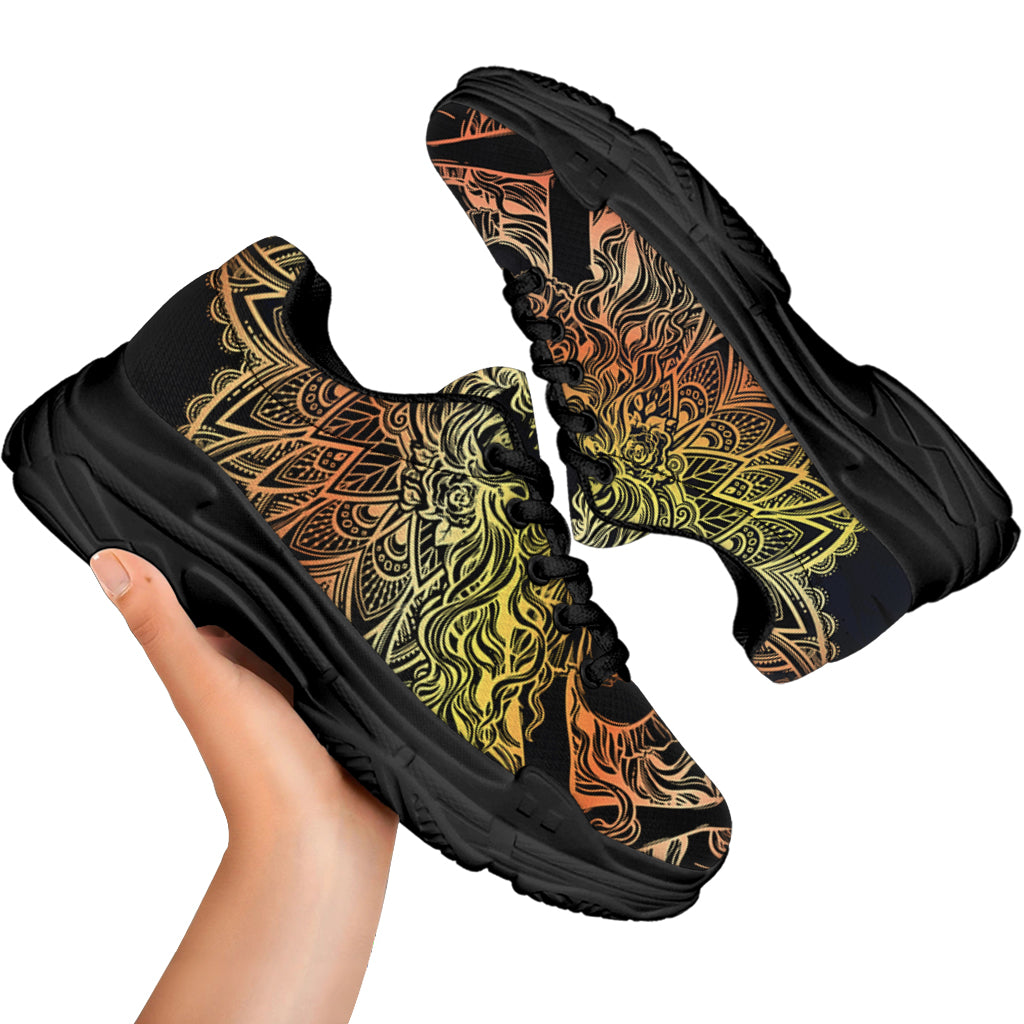 Spiritual Girl Mandala Print Black Chunky Shoes
