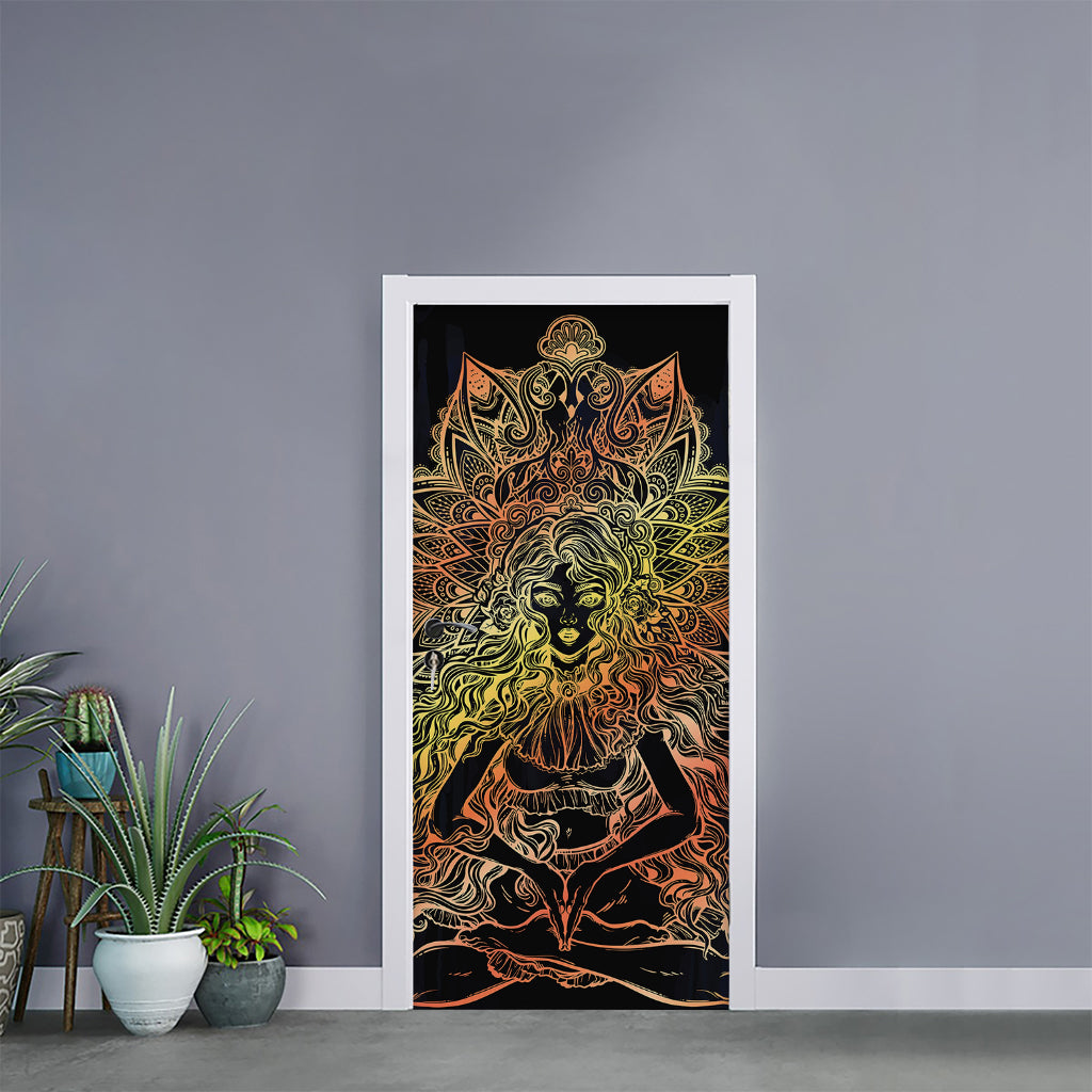 Spiritual Girl Mandala Print Door Sticker