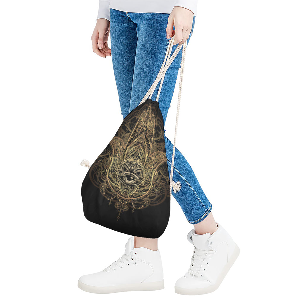 Spiritual Hamsa Hand Of Fatima Print Drawstring Bag