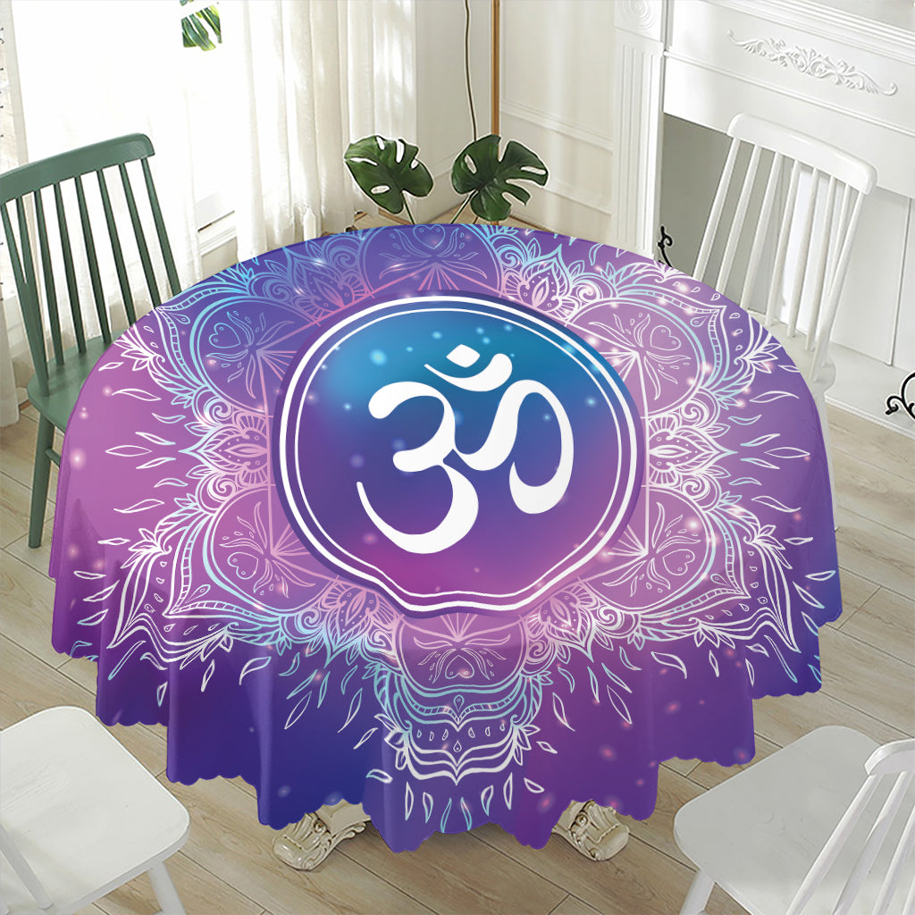 Spiritual Om Mandala Print Waterproof Round Tablecloth