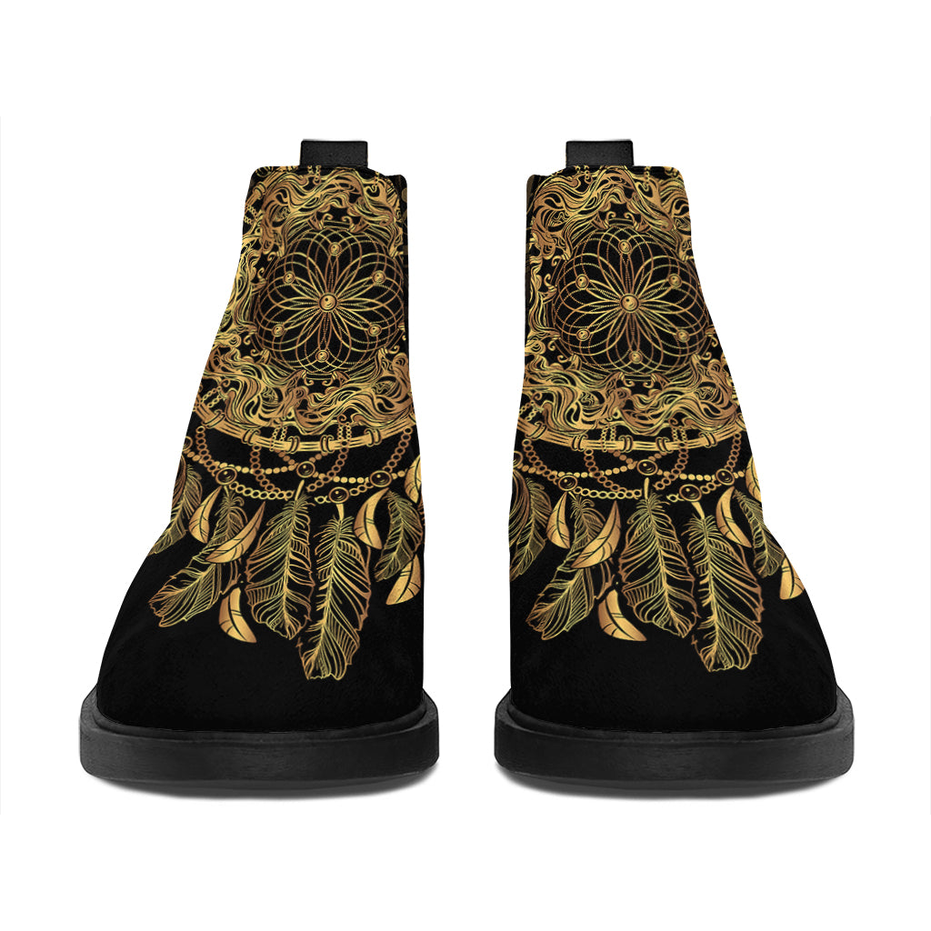 Spiritual Owl With Dreamcatcher Print Flat Ankle Boots