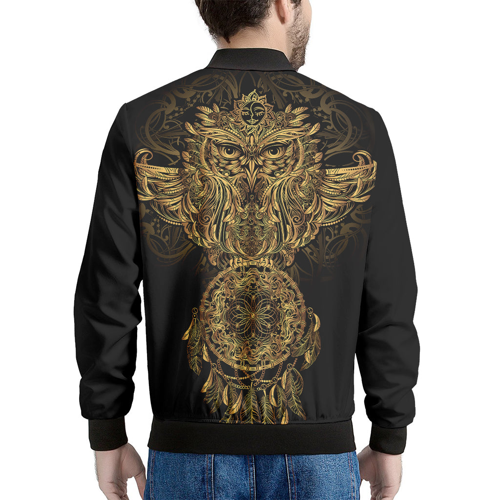 Spiritual Owl With Dreamcatcher Print Men's Bomber Jacket