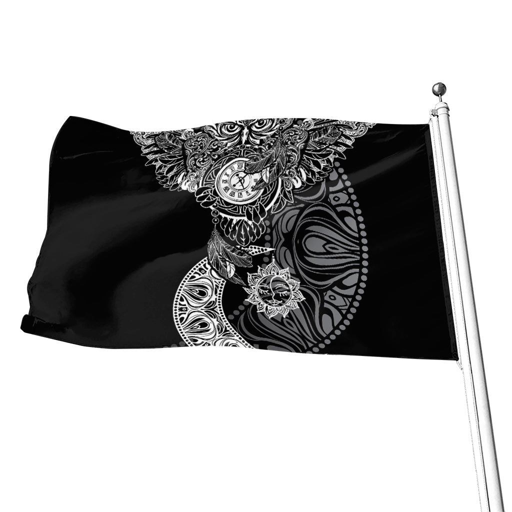 Spiritual Owl With Sun And Moon Print Flag