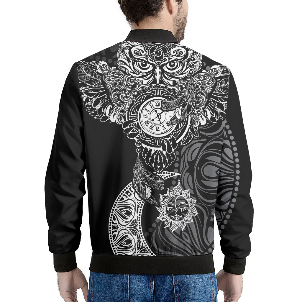 Spiritual Owl With Sun And Moon Print Men's Bomber Jacket