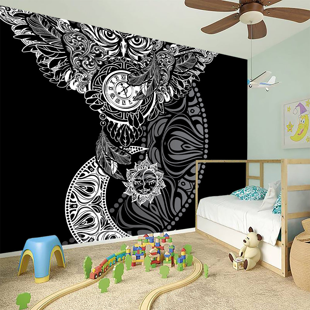 Spiritual Owl With Sun And Moon Print Wall Sticker
