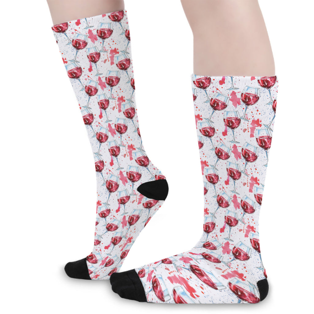 Splash Wine Pattern Print Long Socks