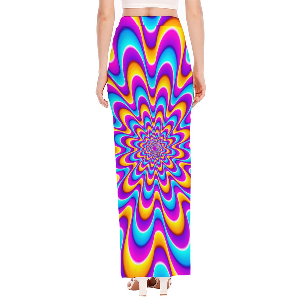 Splashing Colors Moving Optical Illusion High Slit Maxi Skirt