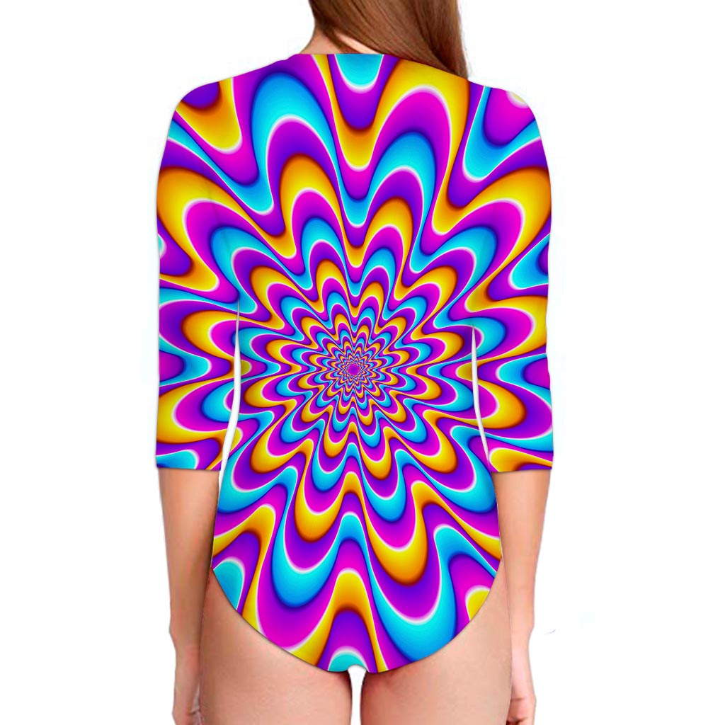 Splashing Colors Moving Optical Illusion Long Sleeve Swimsuit