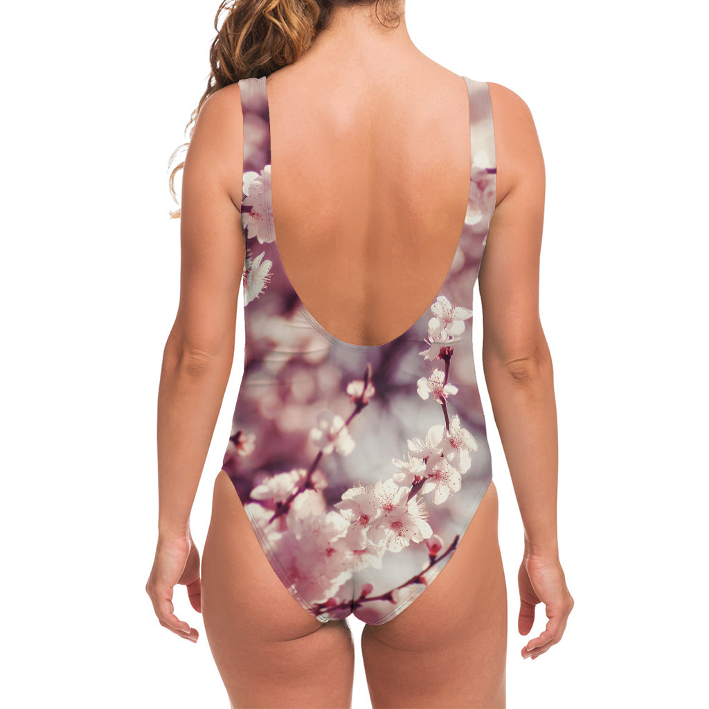 Spring Cherry Blossom Print One Piece Swimsuit