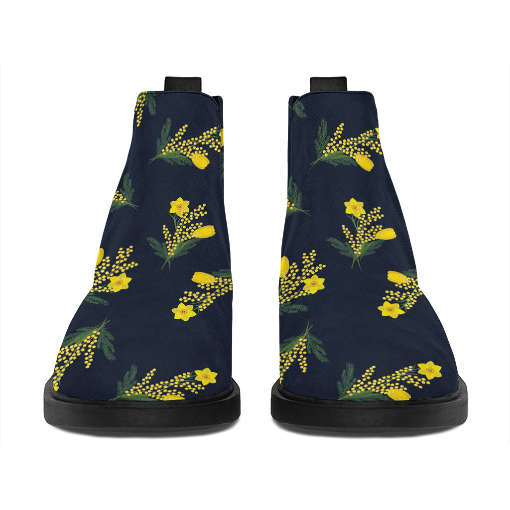 Spring Daffodil Flower Pattern Print Flat Ankle Boots