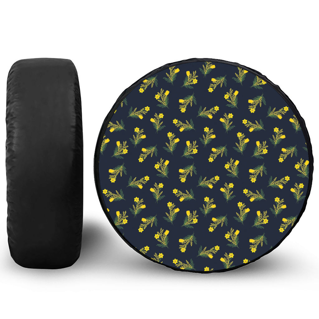 Spring Daffodil Flower Pattern Print Leather Spare Tire Cover