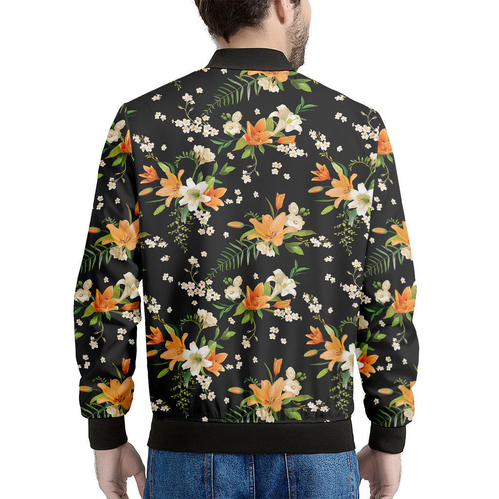 Spring Lily Flowers Pattern Print Men's Bomber Jacket