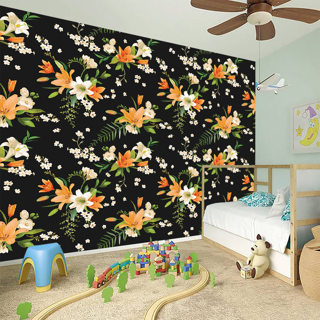 Spring Lily Flowers Pattern Print Wall Sticker