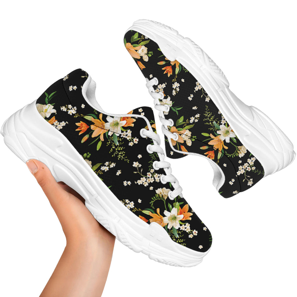 Spring Lily Flowers Pattern Print White Chunky Shoes