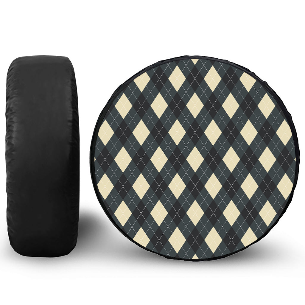 Spruce Blue And Beige Argyle Print Tire Cover