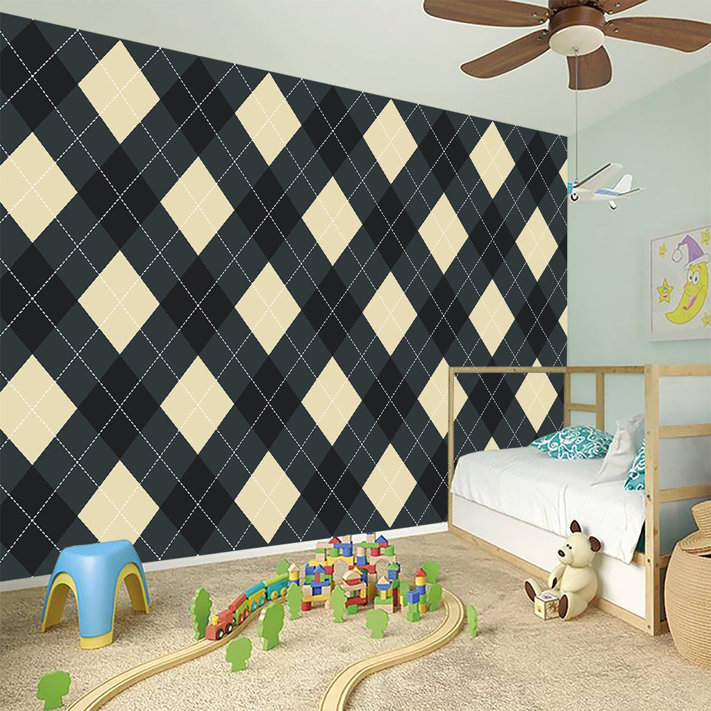 Spruce Blue And Beige Argyle Print Wall Sticker