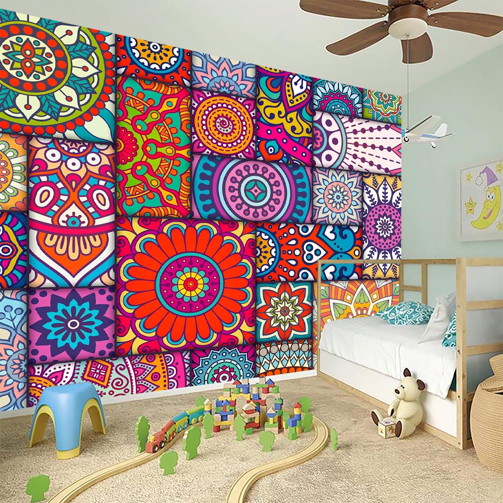 Square Bohemian Mandala Patchwork Print Wall Sticker
