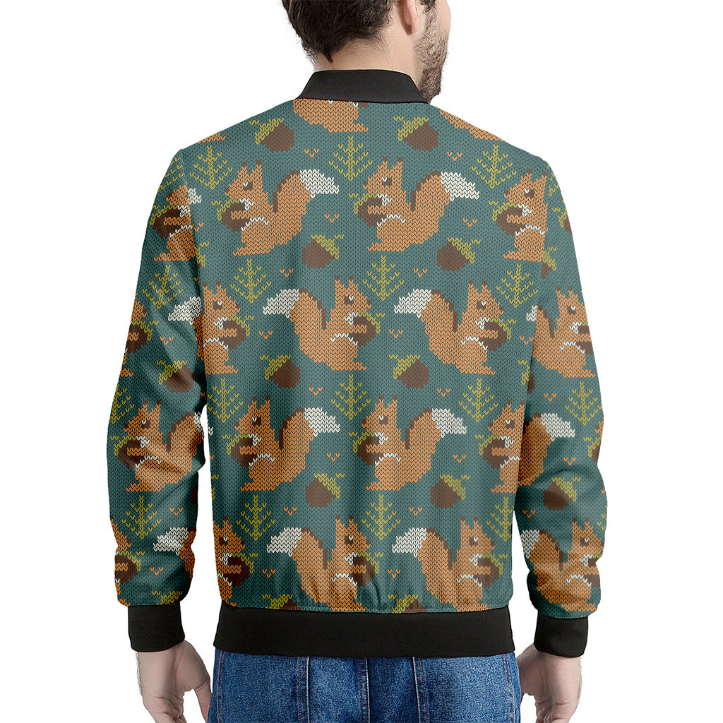 Squirrel Knitted Pattern Print Men's Bomber Jacket