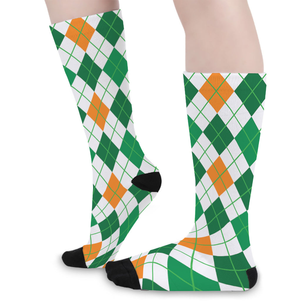 St Patrick's Day Argyle Pattern Print Long Socks