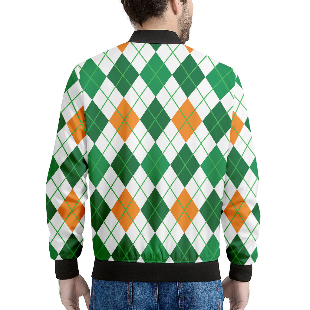 St Patrick's Day Argyle Pattern Print Men's Bomber Jacket