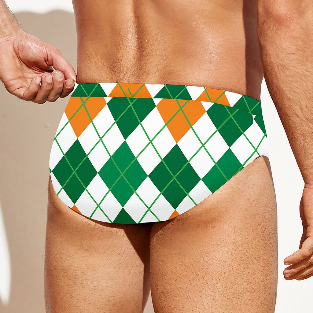 St Patrick's Day Argyle Pattern Print Men's Swim Briefs