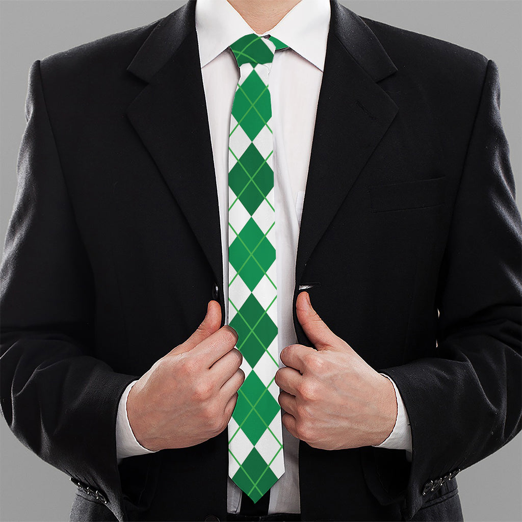St Patrick's Day Argyle Pattern Print Necktie