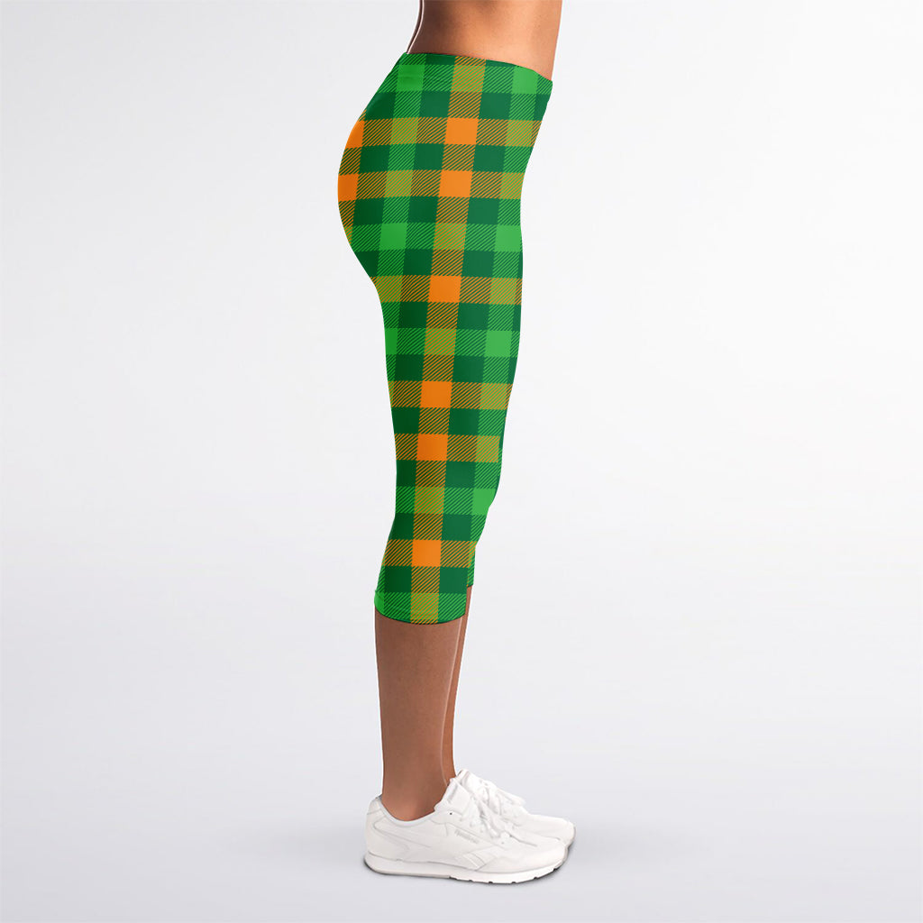 St. Patrick's Day Buffalo Check Print Women's Capri Leggings