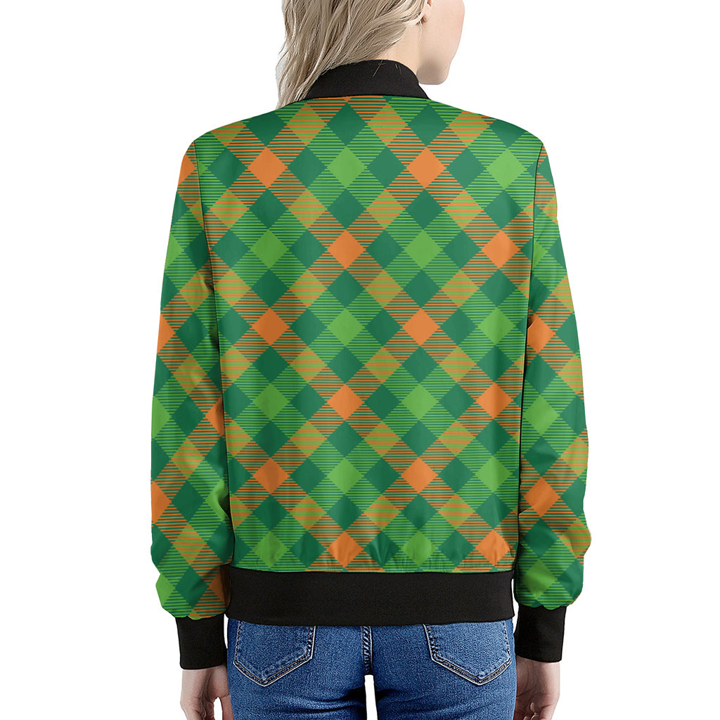 St. Patrick's Day Buffalo Pattern Print Women's Bomber Jacket