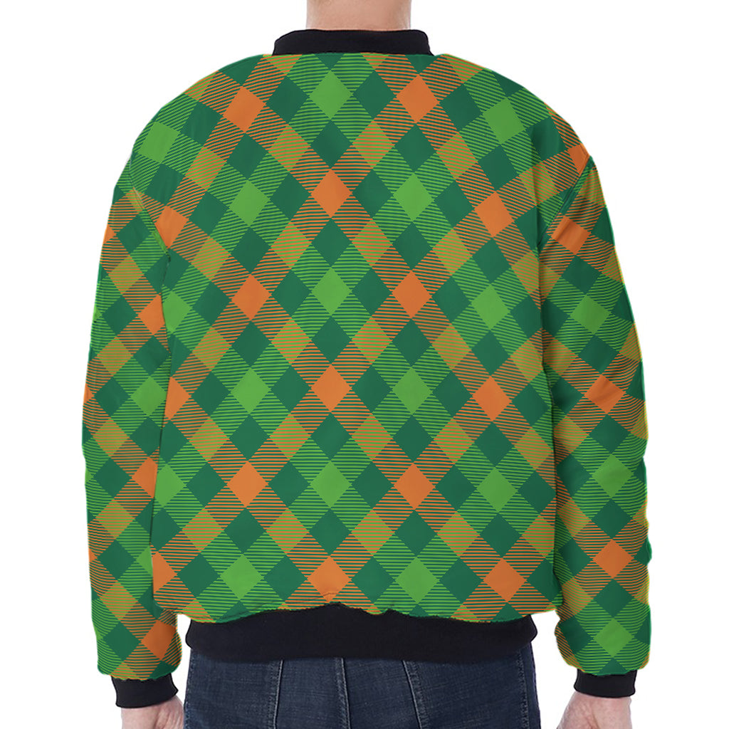 St. Patrick's Day Buffalo Pattern Print Zip Sleeve Bomber Jacket