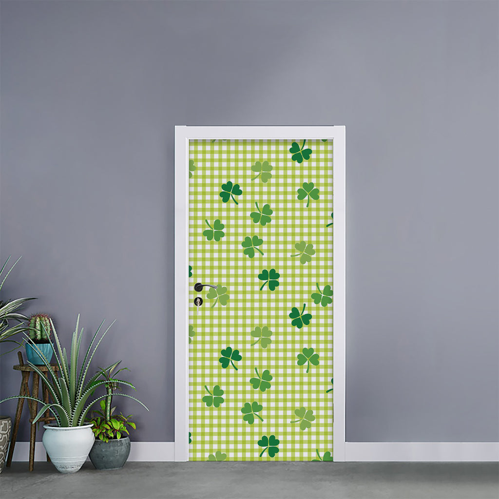 St. Patrick's Day Buffalo Plaid Print Door Sticker