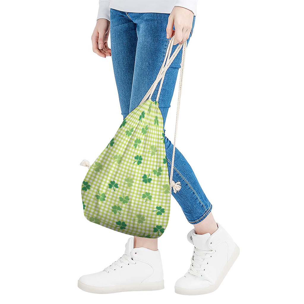St. Patrick's Day Buffalo Plaid Print Drawstring Bag