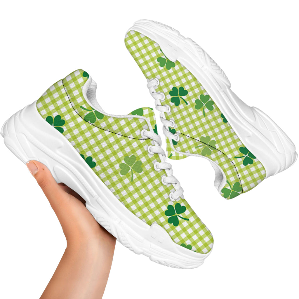 St. Patrick's Day Buffalo Plaid Print White Chunky Shoes