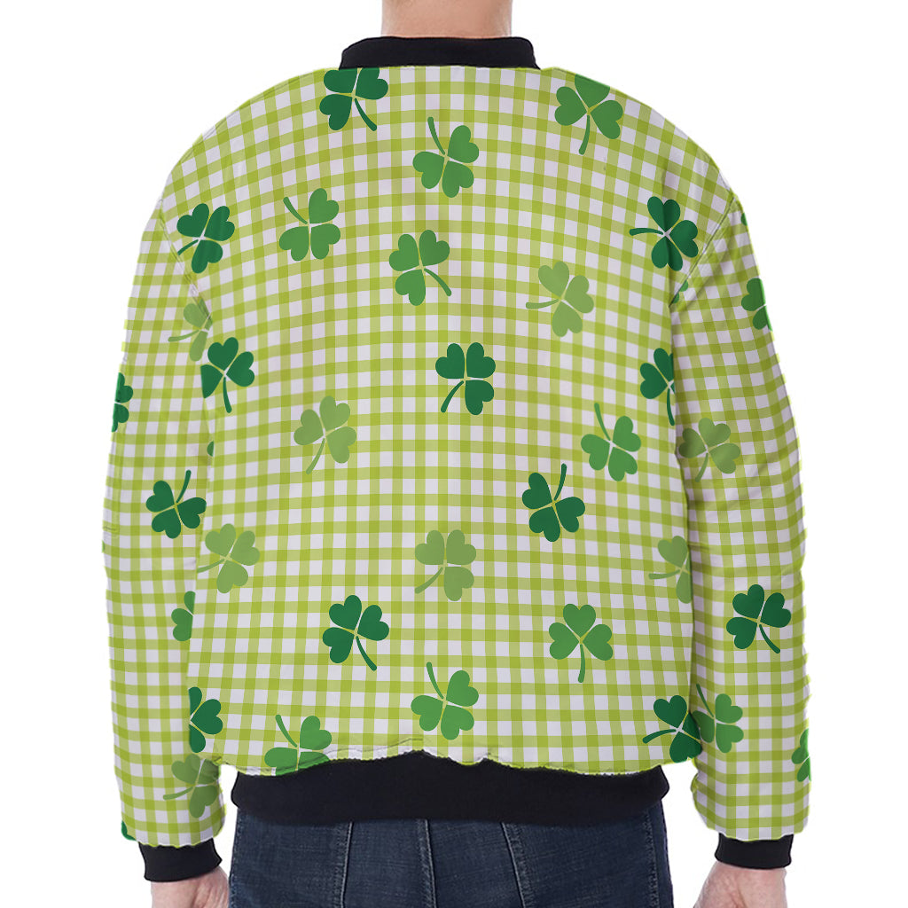 St. Patrick's Day Buffalo Plaid Print Zip Sleeve Bomber Jacket