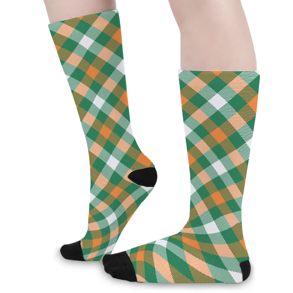 St. Patrick's Day Plaid Pattern Print Long Socks