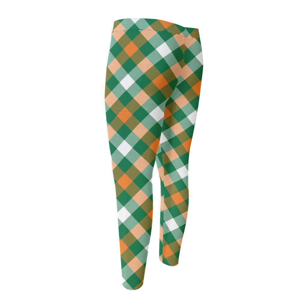 St. Patrick's Day Plaid Pattern Print Men's Compression Pants