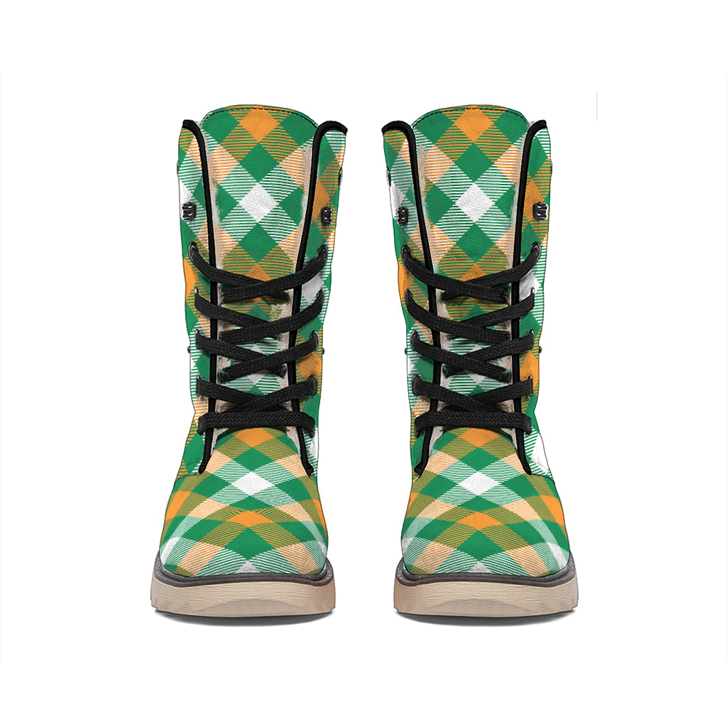 St. Patrick's Day Plaid Pattern Print Winter Boots