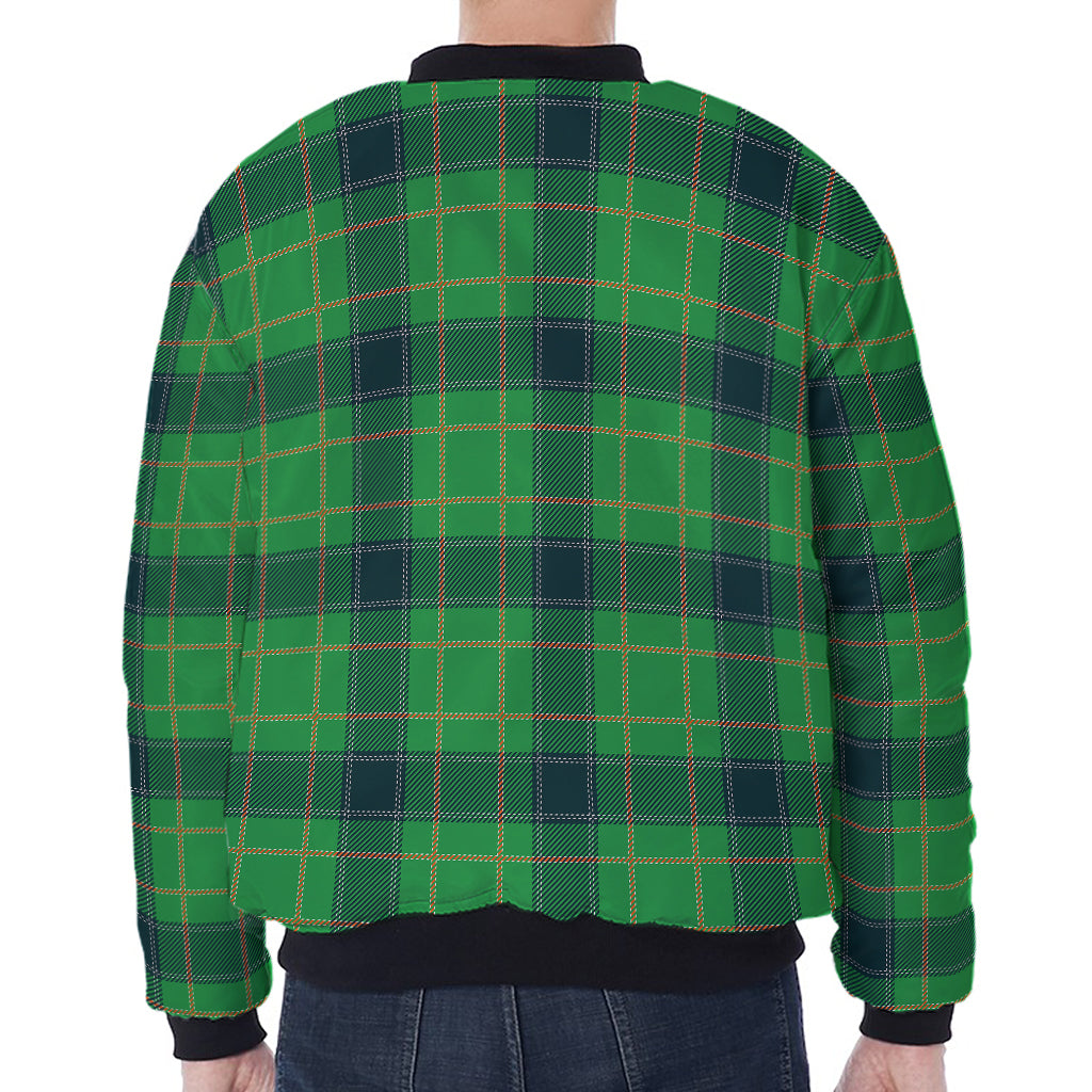St. Patrick's Day Scottish Plaid Print Zip Sleeve Bomber Jacket