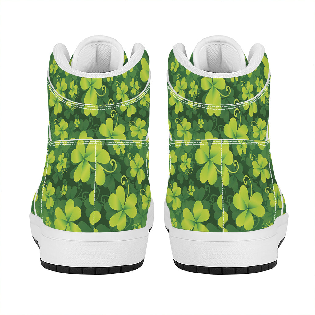 St. Patrick's Day Shamrock Pattern Print High Top Leather Sneakers