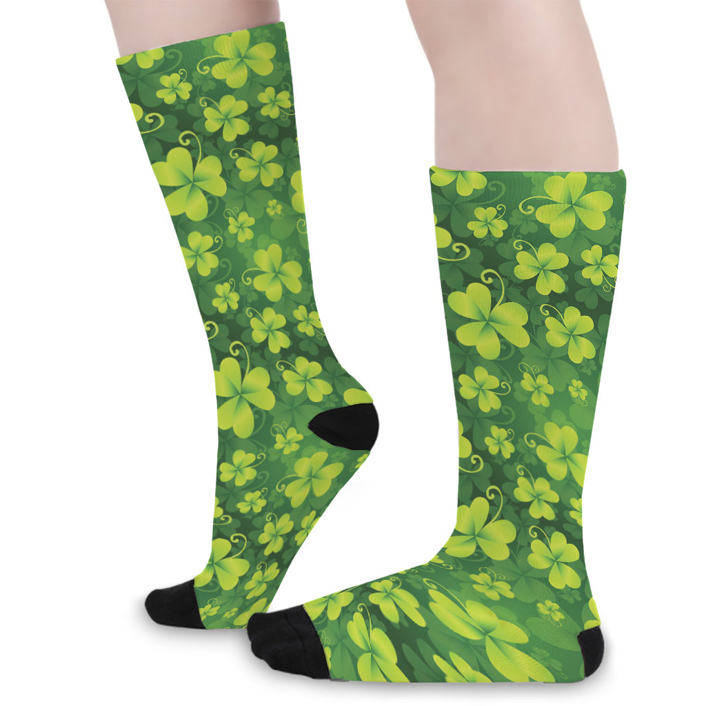 St. Patrick's Day Shamrock Pattern Print Long Socks