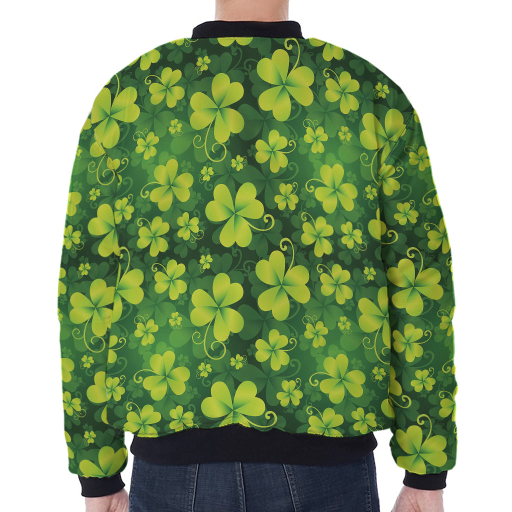 St. Patrick's Day Shamrock Pattern Print Zip Sleeve Bomber Jacket