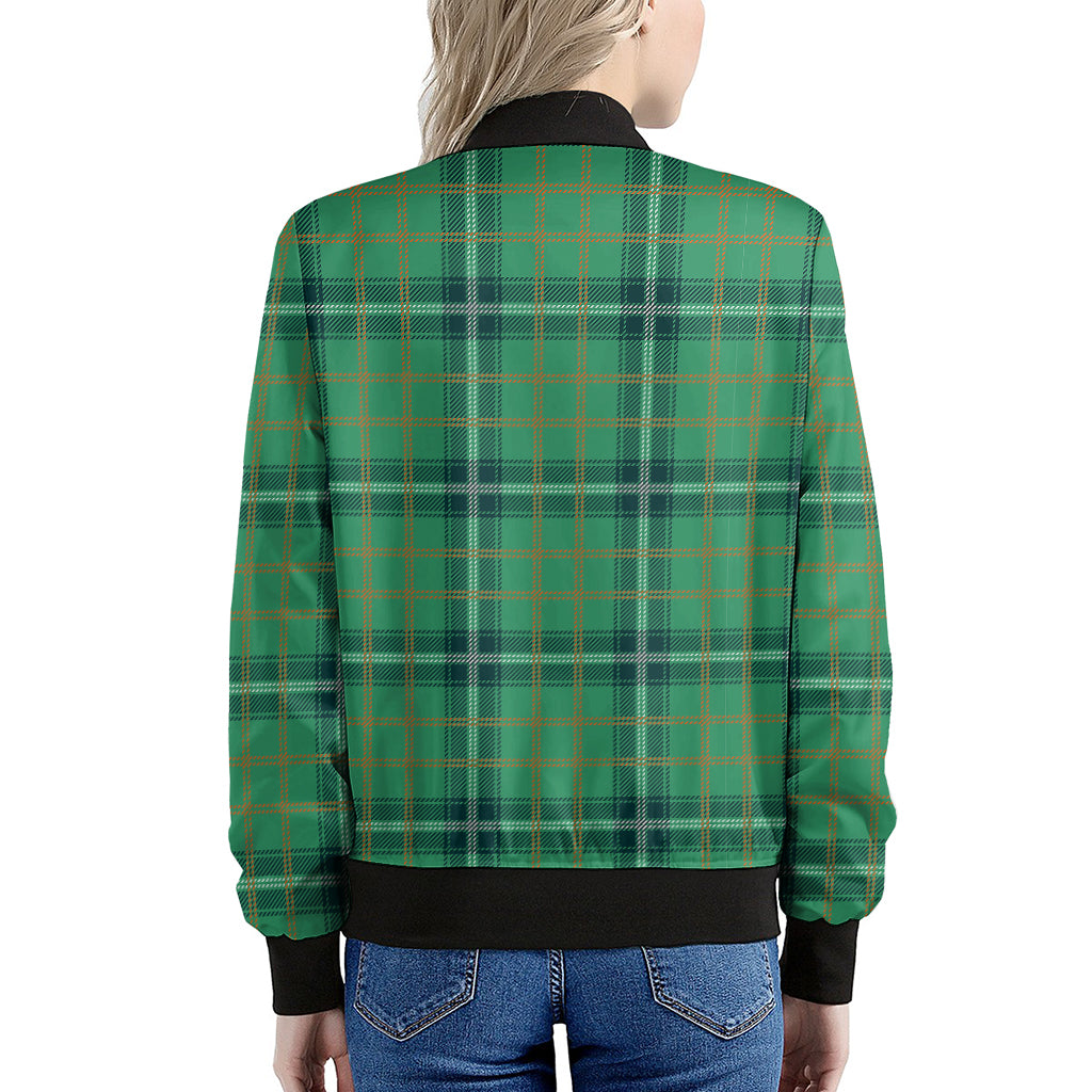 St. Patrick's Day Tartan Pattern Print Women's Bomber Jacket