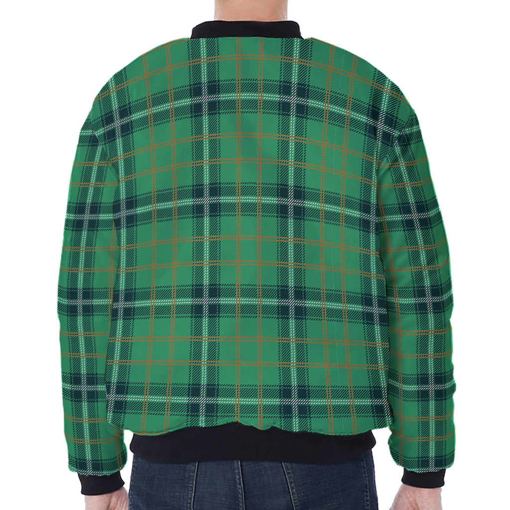 St. Patrick's Day Tartan Pattern Print Zip Sleeve Bomber Jacket