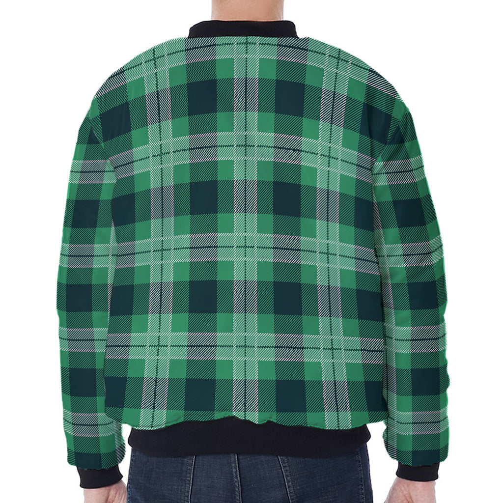 St. Patrick's Day Tartan Print Zip Sleeve Bomber Jacket
