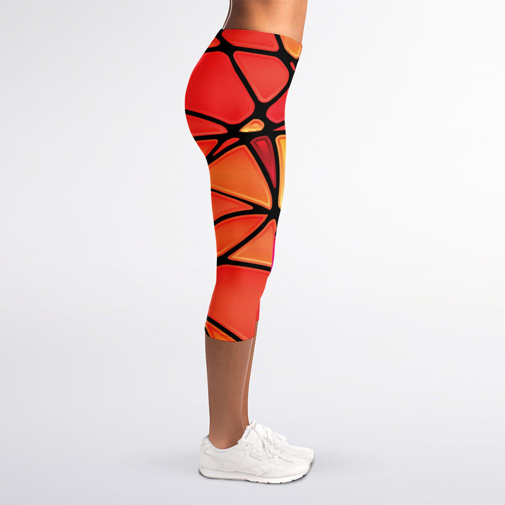 Stained Glass Mosaic Pattern Print Women's Capri Leggings