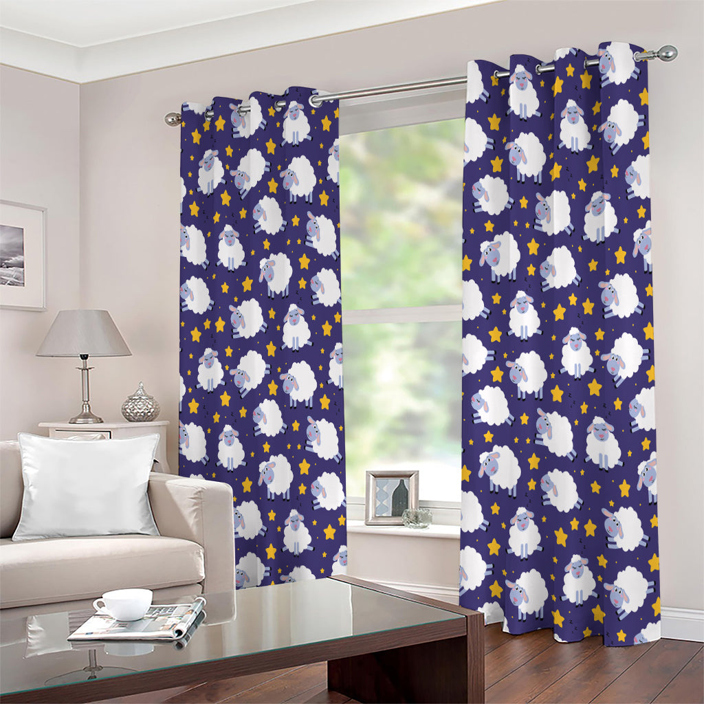 Star And Sheep Pattern Print Extra Wide Grommet Curtains