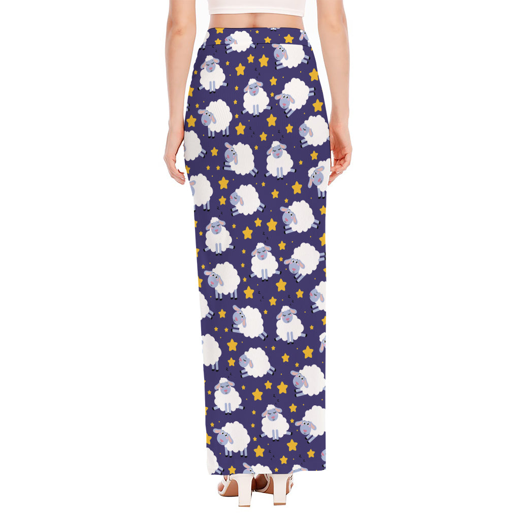 Star And Sheep Pattern Print High Slit Maxi Skirt