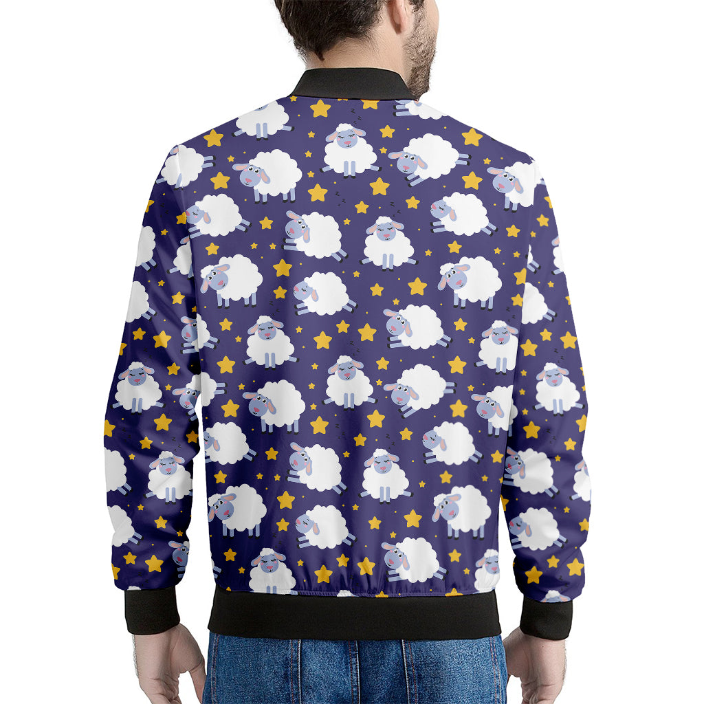 Star And Sheep Pattern Print Men's Bomber Jacket