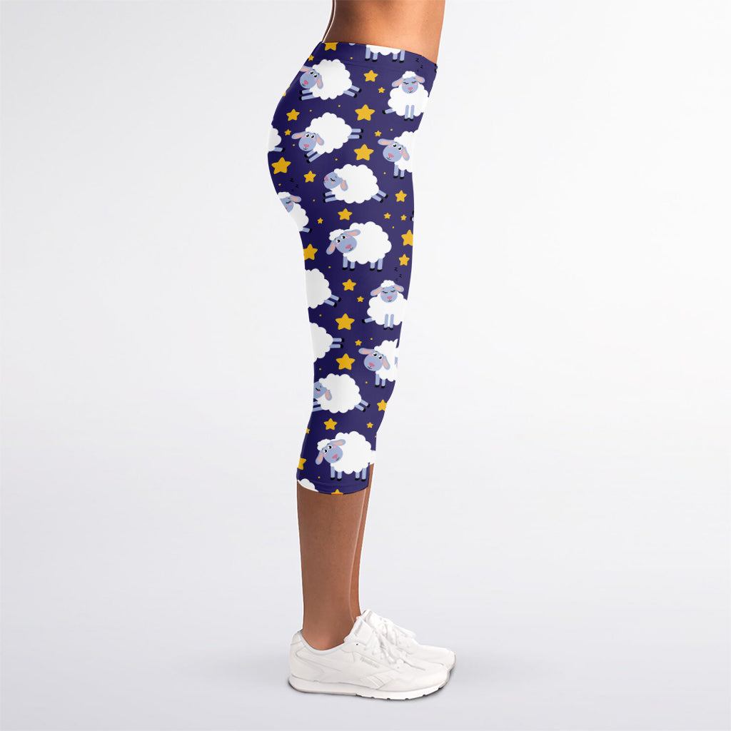 Star And Sheep Pattern Print Women's Capri Leggings