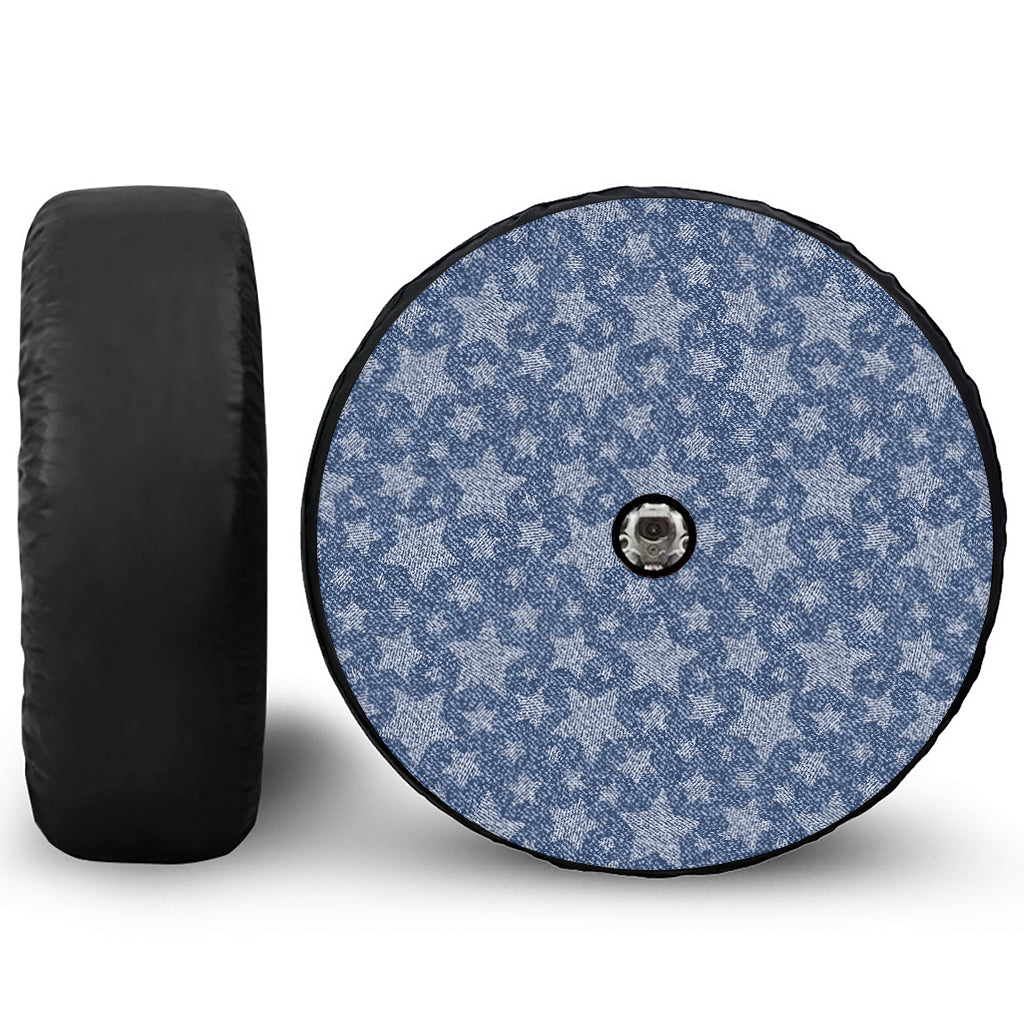 Star Denim Jeans Pattern Print Tire Cover With Camera Hole