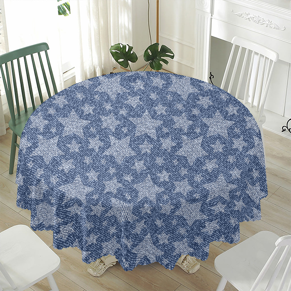 Star Denim Jeans Pattern Print Waterproof Round Tablecloth
